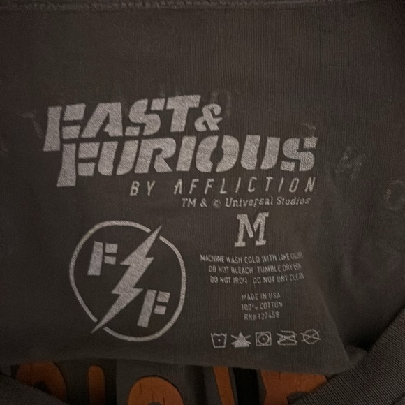 Fast & Furious by Affliction Distressed Tee w Embellished Back Medium Gray NWT - Picture 7 of 14